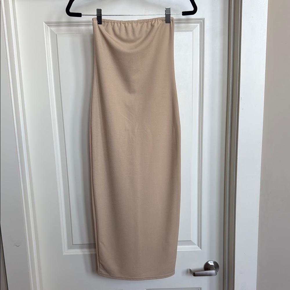Cream Strapless Midi Skirt
